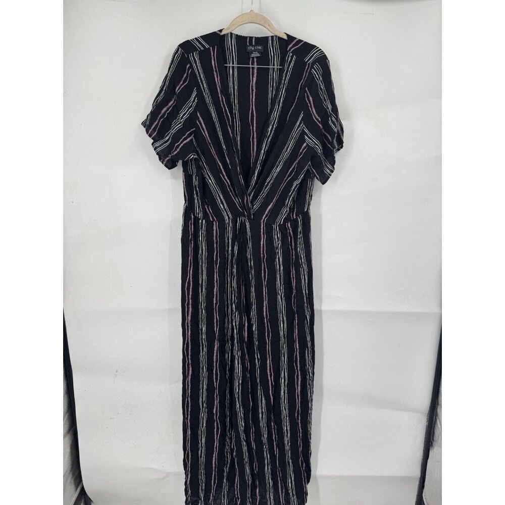 City Chic Black Maxi Dress with Pink & White Stripes